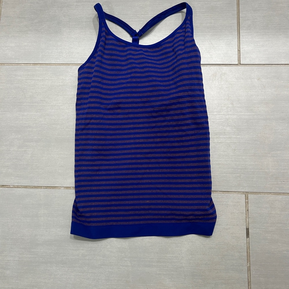 Athleta Blue and Black Striped Racerback Tank